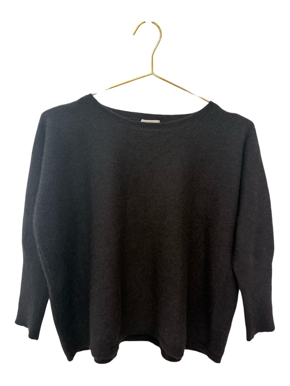 Garnet Hill 100% Cashmere Boxy Drop-Shoulder Sweater Black M